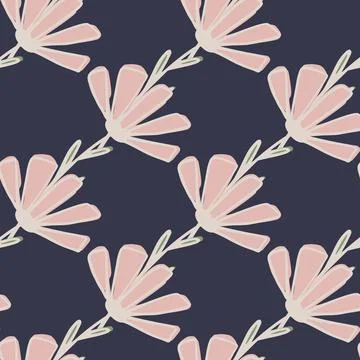 Nature seamless pattern with pale pink daisy ornament. Purple dark background Illustrazione stock