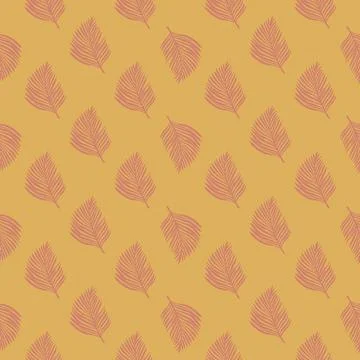 Nature seamless pattern with pale pink doodle fern leaves silhouettes ornamen Stock Illustration