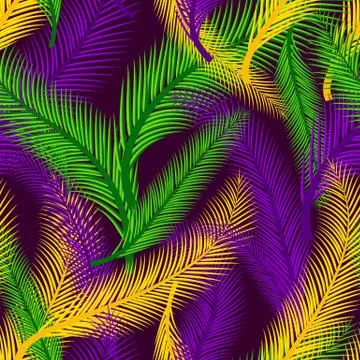 Nature seamless pattern of palms. Color of Mardi Gras. Stock Illustration