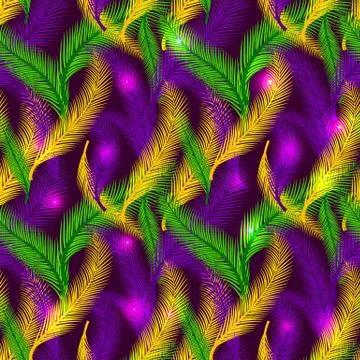 Nature seamless pattern of palms. Color of Mardi Gras. Stock Illustration