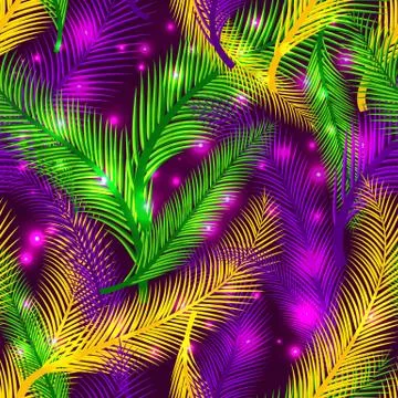 Nature seamless pattern of palms. Color of Mardi Gras. Stock Illustration