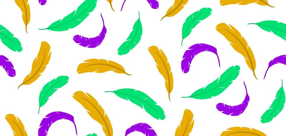 Nature seamless pattern of palms or feather. Color of Mardi Gras. Stock Illustration