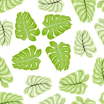 Nature seamless pattern with pastel monstera green shapes. Isolated backdrop. Stock-Illustration