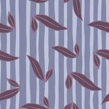 Nature seamless pattern with random falling purple foliage ornament. Blue str Stock Illustration