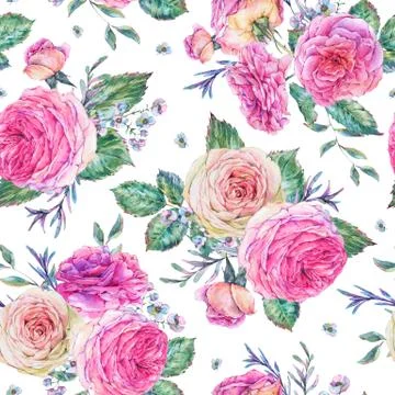 Nature seamless pattern with roses Stock Illustration