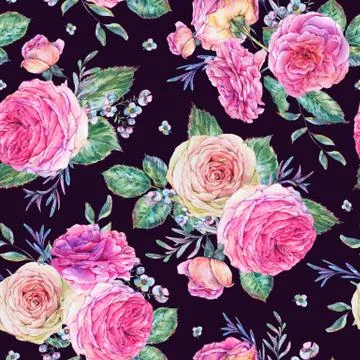 Nature seamless pattern with roses 库存插图