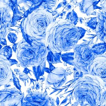 Nature seamless pattern with roses Stock Illustration