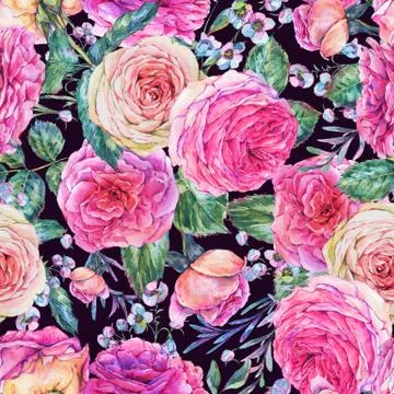 Nature seamless pattern with roses Stock Illustration