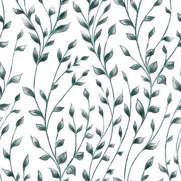 Nature seamless pattern. Twigs with transparent dark green leaves Stock Illustration