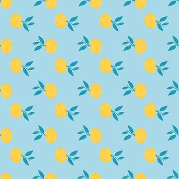 Nature seamless pattern with yellow little mandarin ornament print. Blue brig Stock Illustration