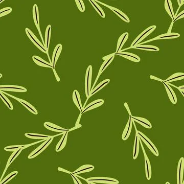 Nature seamless simple style pattern with outline leaves ornament. Green back Stock Illustration