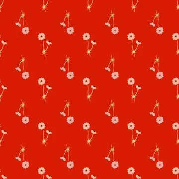 Nature seamless summer pattern with little anemone flowers ornament. Bright r Stock Illustration