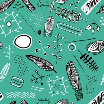 Nature seamless vector pattern with plants Stock Illustration