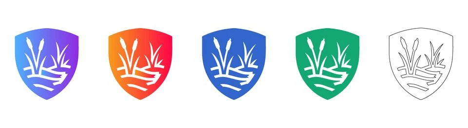 Nature Shield Emblem Icon Set Stock Illustration