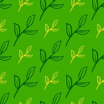 Nature spring seamless pattern with doodle contoured leaf branches shapes. Ye Stock Illustration