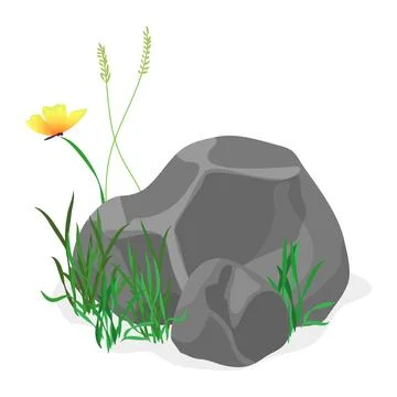 Nature stone with grass Stock Illustration