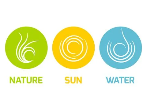 Nature Sun and Water elements flat icons Illustrazione stock