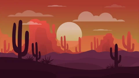 Nature Sunset Landscape And Cacti Stock Footage 232201244