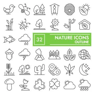 Nature thin line icon set, environment symbols collection, vector sketches, logo Stock Illustration