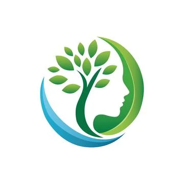 Nature Tree Face Logo Design for Eco Wellness Brand Stock Illustration