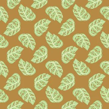 Nature tropic seamless pattern with light green monstera elements. Beige back Stock Illustration