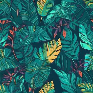 Nature tropical leaves pattern design line, arts. Hand drawn outline design.. Stock Illustration