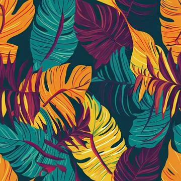 Nature tropical leaves pattern design line, arts. Hand drawn outline design.. Illustrazione stock