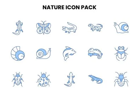 Nature Two Color Blue Vector Icons Pack Stock Illustration