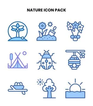 Nature Two Colour Icons Pack Stock Illustration