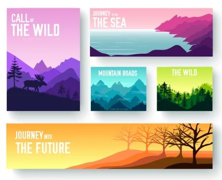 Nature vector brochure cards set. Ecology template of flyer, magazines, poster Stock Illustration