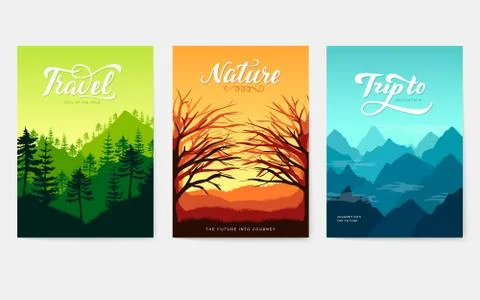 Nature vector brochure cards set. Ecology template of flyer, magazines, poster Stock Illustration
