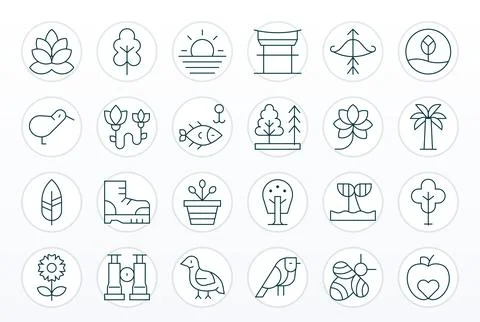 Nature Vector Graphics featuring 24 Thin Line Grid Fitted 128x128 Designs Stockillustratie