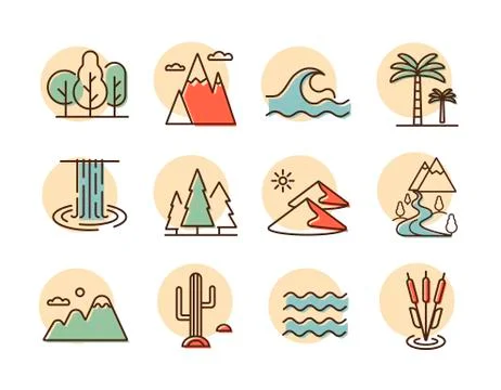 Nature vector icons set. Landscape sign Stock Illustration