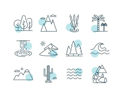 Nature vector icons set. Landscape sign Stock Illustration
