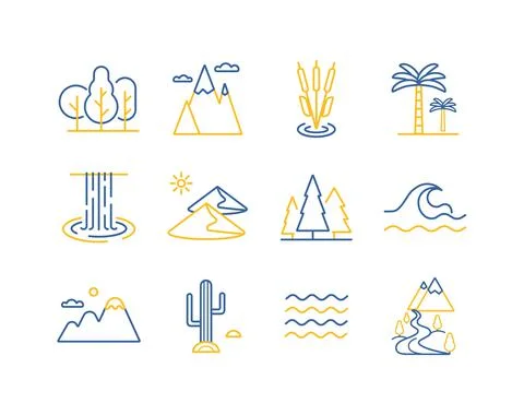 Nature vector icons set. Landscape sign Stock Illustration