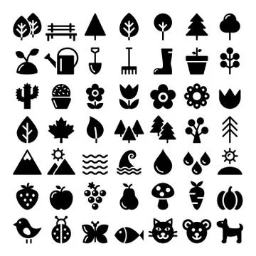 Nature Vector Icons Set, Park, Outdoors Animals, Ecology design Stock Illustration