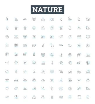 Nature vector line icons set. Wild, Outdoors, Environment, Landscape, Trees Stock Illustration