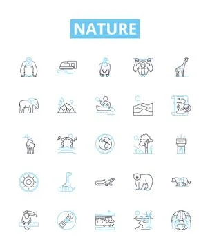 Nature vector line icons set. Wild, Outdoors, Environment, Landscape, Trees Stock Illustration