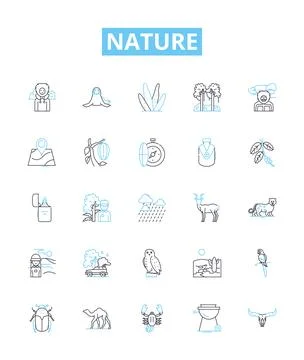 Nature vector line icons set. Wild, Outdoors, Environment, Landscape, Trees Stock Illustration