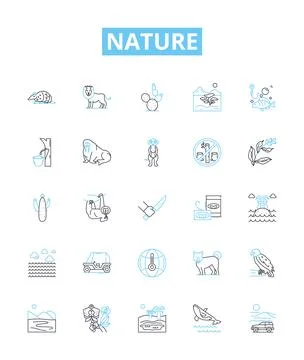 Nature vector line icons set. Wild, Outdoors, Environment, Landscape, Trees Stock Illustration