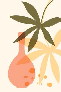 Nature vector poster, minimalistic boho style, hand drawn transparent shapes of Stock Illustration