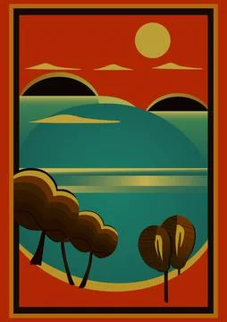 Nature vertical banner in flat simple style. Retro background Stock Illustration