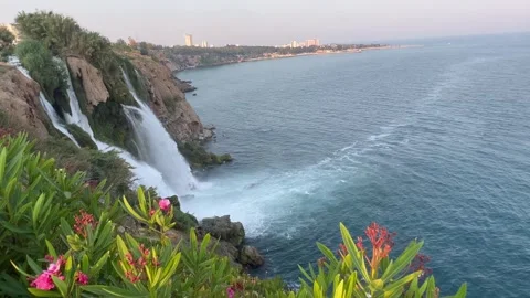 Nature view with Duden waterfall in Antalya city, Turkey by spring Stock Footage 337027856