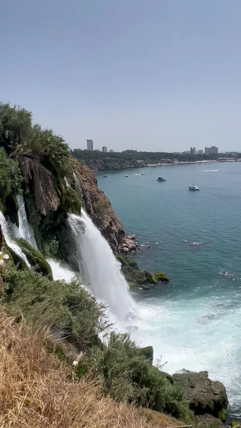 Nature view with Duden waterfall in Antalya city, Turkey by spring Stock Footage 337042730