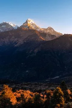 Nature view of Himalayan mountain range at Poon hill view point,Nepal. Stock Photos