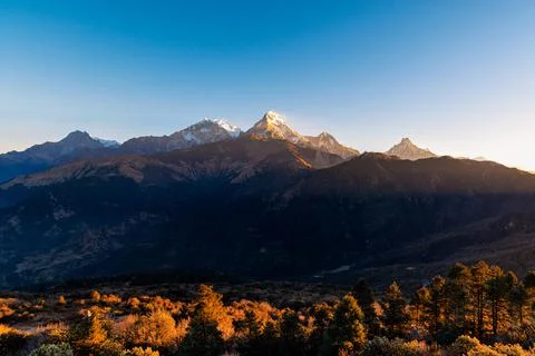 Nature view of Himalayan mountain range at Poon hill view point,Nepal. 스톡 사진