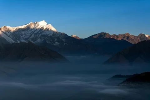 Nature view of Himalayan mountain range at Poon hill view point,Nepal 스톡 사진