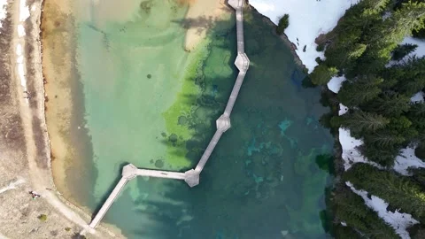 Nature view of lake Lac de la Rosiere by spring in Courchevel ski resort Stock Footage 334154269