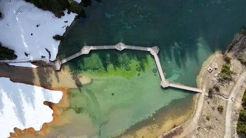 Nature view of lake Lac de la Rosiere by spring in Courchevel ski resort Stock Footage 334154305