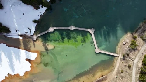 Nature view of lake Lac de la Rosiere by spring in Courchevel ski resort Stock Footage 334154468